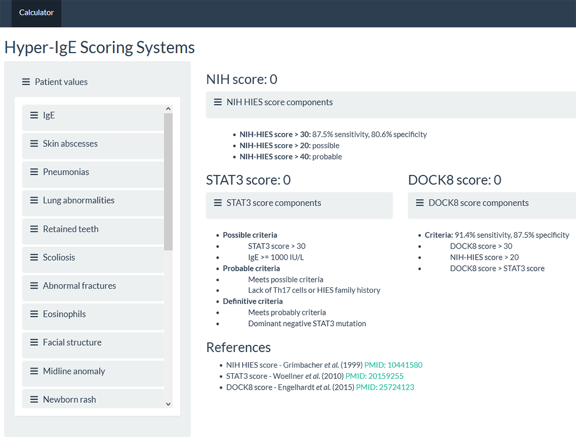 Scoring for Hyper-IgE associated syndromes